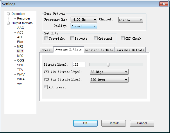 mp3 encoder options:Average Bitrate
