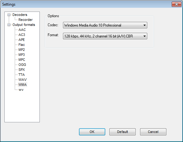 wma settings