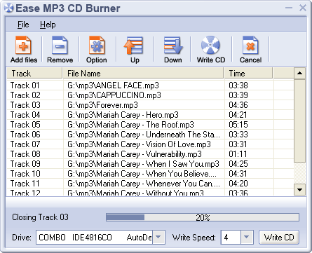 Directly burn WAV,MP3,OGG or WMA files to audio CD format for normal CD player
