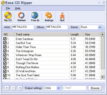 Screenshot of Ease CD Ripper