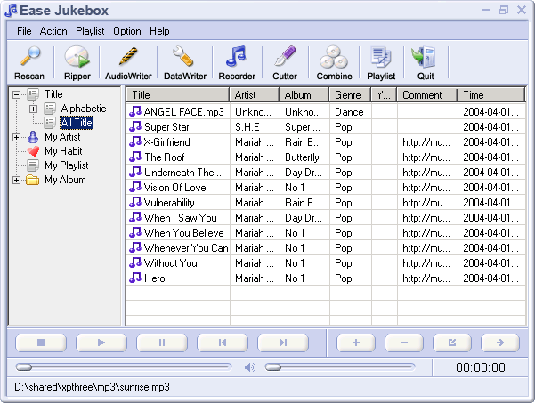 A software with file manager,CD ripper,CD writer,recorder,converter,cut,combine.