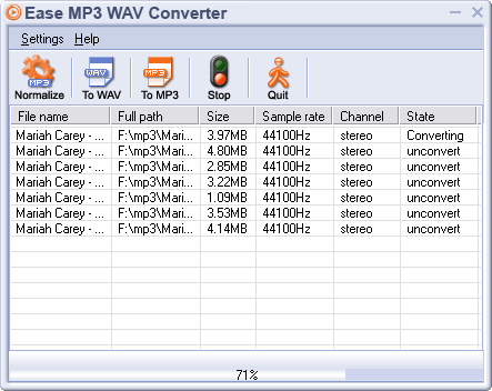 Converts audio files from MP3,OGG,WMA to WAV or from WAV to MP3