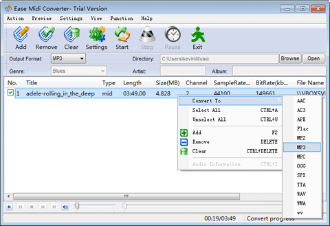 convert midi to aac,ac3,ape,flac,mp3,mp2,mpc,ogg,spx,tta,wav,wma and wv